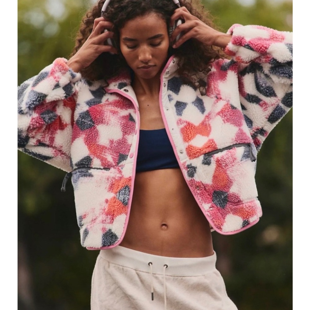 Free People Movement Hit The Slopes Printed Fleece Jacket Mystic Meadow XS NWT